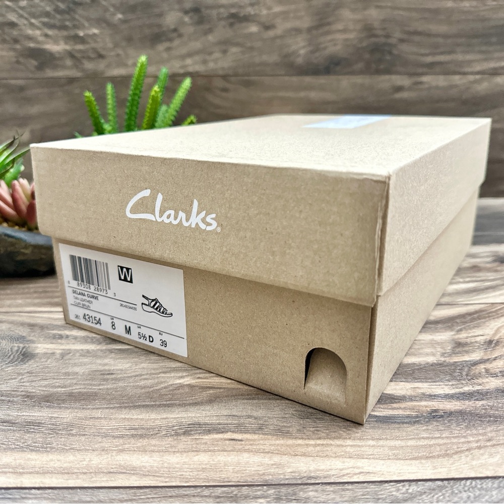 ❌SOLD OUT❌NIB Clarks Delana Curve Tan leather Slingback Strappy Wedge Sandal 8M - Picture 12 of 12